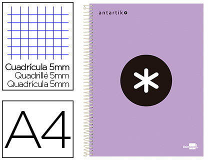 Cuaderno espiral Liderpapel Antartik A-4 tapa forrada 120h micro 100g c/5mm. color lavanda